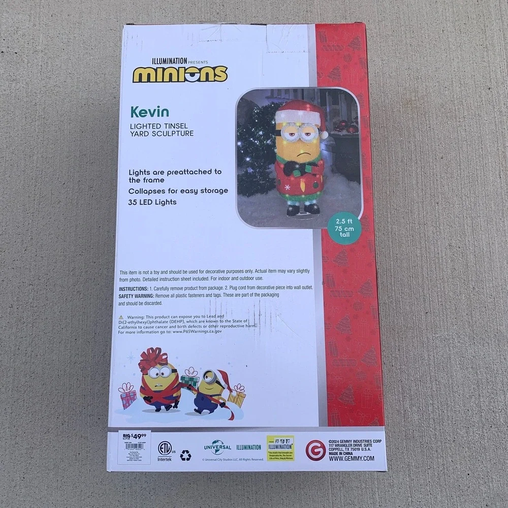 2.5 ft Kevin Despicable Me MINIONS Gemmy LED Lighted Christmas Tinsel Yard Art
